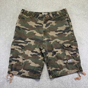 PRO CLUB Mens Camo Cargo Shorts Size 36 Cotton Utility Army Green Brown Skate
